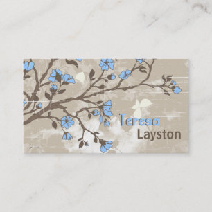 Carte De Visite Vintage bleu fleurs grunge floral taupe