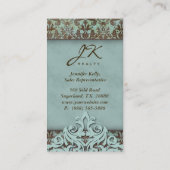 Carte De Visite Vintage Damask Blue Elegant Crown (Dos)