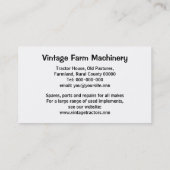 Carte de visite vintage de tracteur (Dos)