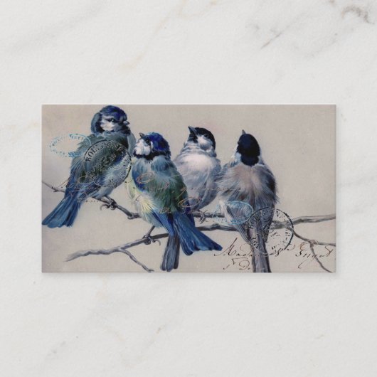 Carte de visite vintage d'oiseaux bleus de Paris (Devant)