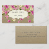 Carte De Visite Vintage élégant, Kraft, Fleurs (Devant / Derrière)