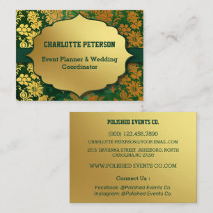 Carte De Visite Vintage Emerald Green & Gold Floral