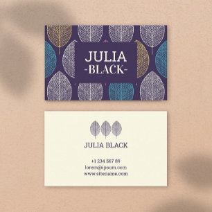 Carte De Visite Vintage Feuille violet Motif Automne Monogramme