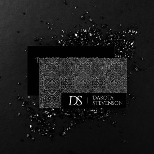 Carte De Visite Vintage Fleur de Lis   Monogramme Grunge Damask