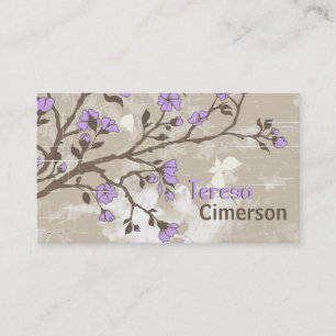 Carte De Visite Vintage fleurs violettes grunge floral taupe
