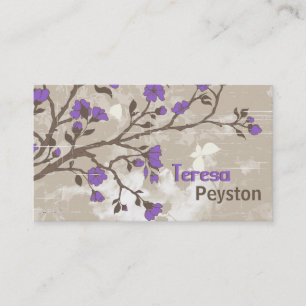 Carte De Visite Vintage fleurs violettes grunge floral taupe