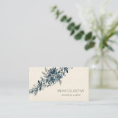 Carte De Visite vintage floral bleu Indigo (Debout devant)