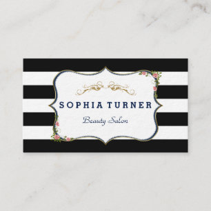 Carte De Visite Vintage Floral Gold Black & White Stripes