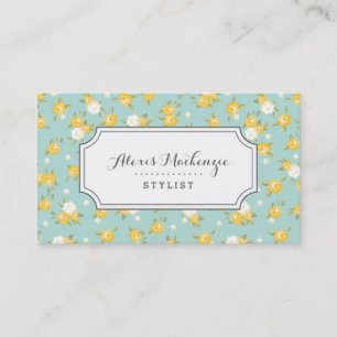 Carte De Visite Vintage floral jaune et à la menthe