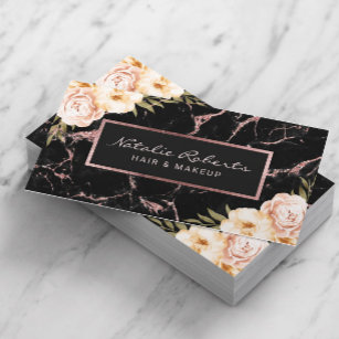 Carte De Visite Vintage Floral Rose Gold Marble Beauté Salon & Spa