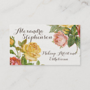 Carte De Visite Vintage Floral Whitewash Salon de beauté Rose Mode