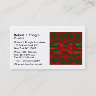 Carte De Visite Vintage Look Rouge Vert Damas #2 avec Bow