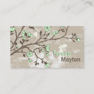 Carte De Visite Vintage menthe vert fleurs grunge floral taupe