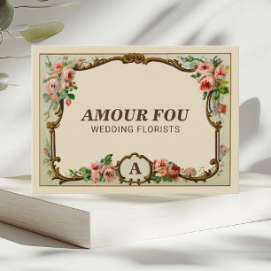 Carte De Visite Vintage Monogramme floral Mariage Floriste