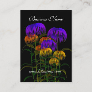 Carte de visite vintage noir jaune bleu fleurs