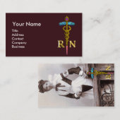 Carte De Visite VINTAGE NURSE et Gold Caduceus (Devant / Derrière)