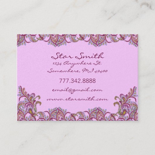 Carte De Visite Vintage Paisley Rose et Framboise (Devant)