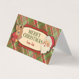 Carte De Visite Vintage Plaid Merry Christmas Treat Bag Topper