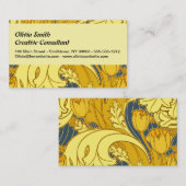 Carte De Visite Vintage Tulip Blue Gold Motif (Devant / Derrière)