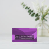 Carte De Visite Violet abstrait vagues gris rectangles monogramme (Debout devant)