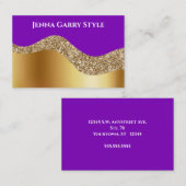 Carte De Visite Violet Arrière - plan & Or et Parties scintillant  (Devant / Derrière)