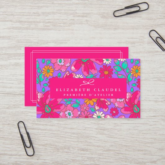 Carte De Visite Violet clair violet et rose chaud floral (Devant/Arrière en situation)
