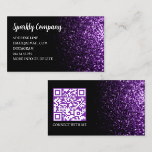 Carte De Visite Violet foncé scintillant code QR noir élégant