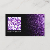 Carte De Visite Violet foncé scintillant code QR noir élégant (Dos)