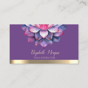 Carte De Visite Violet Lotus Fleur Aquarelle et Rayure Dorée Yoga 