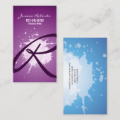 Carte de visite violet Monogramme de script Splatz (Devant / Derrière)