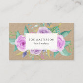 Carte De Visite Violet peint Floral Kraft (Devant)
