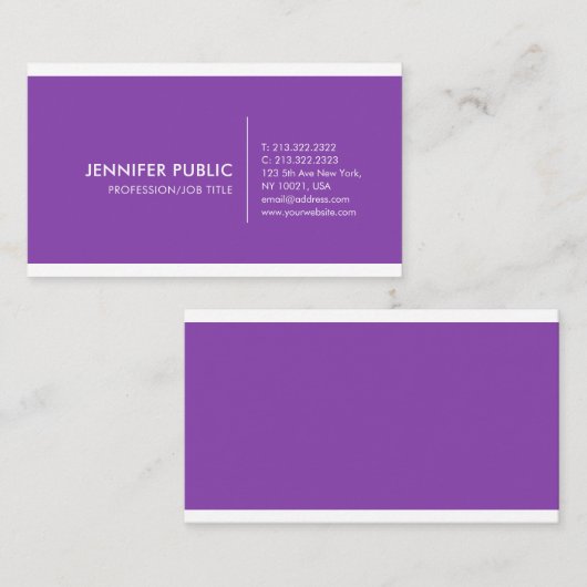 Carte De Visite Violet Plain Professionnel Moderne Élégant Simple (Devant / Derrière)