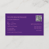 Carte De Visite Violet royal ordinaire avec monogramme QRCode et b (Dos)
