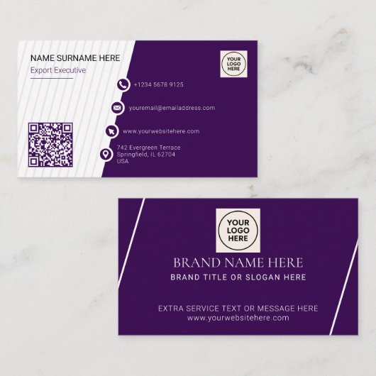 Carte De Visite Violet Simple Formel Code QR Professionnel Moderne (Devant / Derrière)
