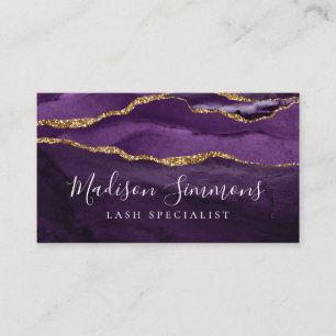 Carte De Visite Violet violet or Agate Géode Monogramme Script