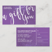 Carte De Visite Violet Violet Parties scintillant Dégradé Certific (Devant / Derrière)