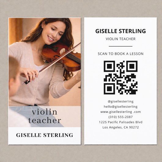 Carte De Visite Violin Teacher QR Code Photo