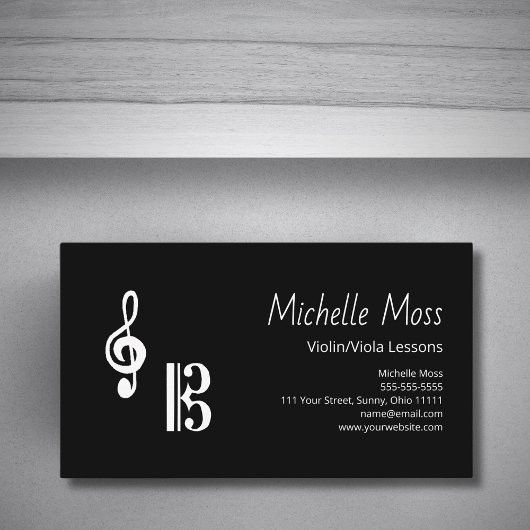 Carte De Visite Violin Viola Lessons Simple Black White Musical
