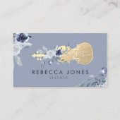 carte de visite violon aux fleurs bleues poussiére (Devant)