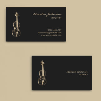 Carte De Visite Violoniste Black Gold Elegant Script Music Enseign