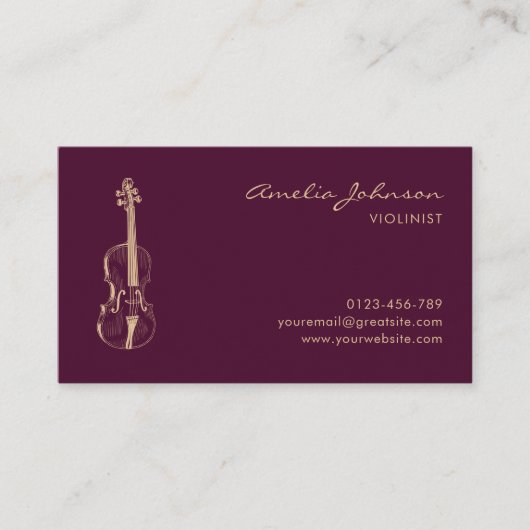 Carte De Visite Violoniste Bourgogne Élégant Script professeur de (Devant)
