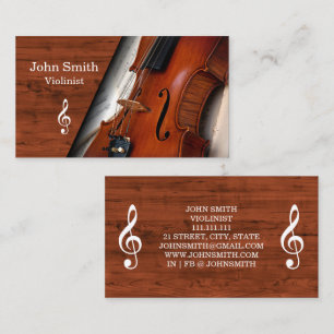 Carte De Visite Violoniste de violon à grain de bois élégant