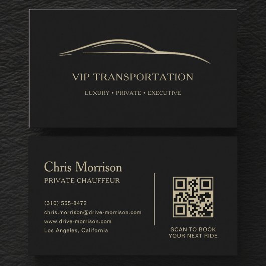 Carte De Visite VIP Transportation QR Code Black & Gold