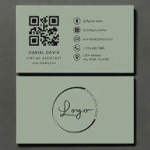 Carte De Visite Virtual Assistant Sage Green Logo QR Code 