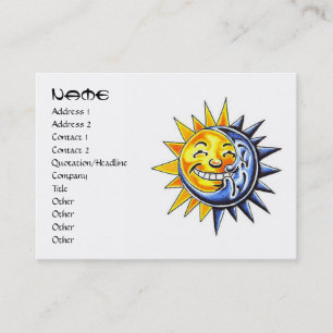 Carte De Visite Visage de lune heureux du soleil de bande dessiné