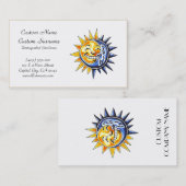 Carte De Visite Visage de lune heureux du soleil de bande dessinée (Devant / Derrière)