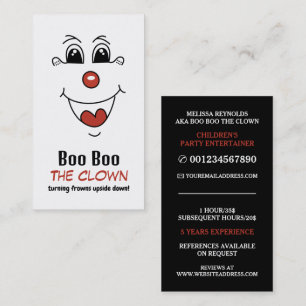 Carte De Visite Visage drôle, Animateur pour enfants, Clown