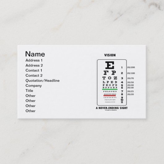 Carte De Visite Vision une vue interminable (diagramme de Snellen) (Devant)