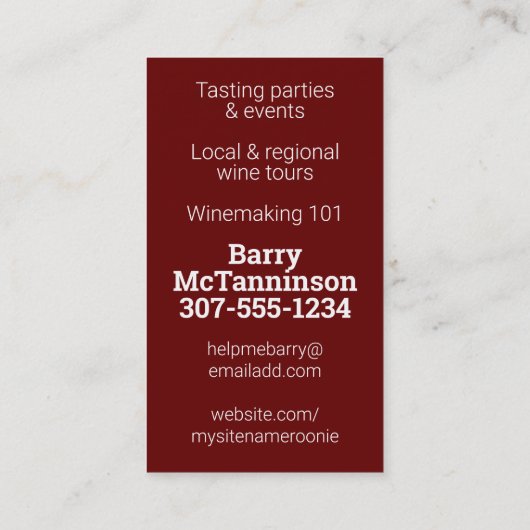 Carte De Visite Visites guidées dégustation de barman vinification (Dos)