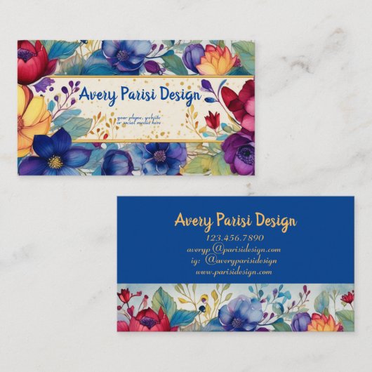 Carte De Visite Vivid Vintage aquarelle florale (Devant / Derrière)